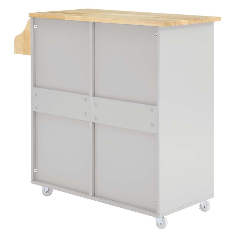 Modway Wood Cuisine Kitchen Cart with Full-Glide Drawers in Light Gray/Natural