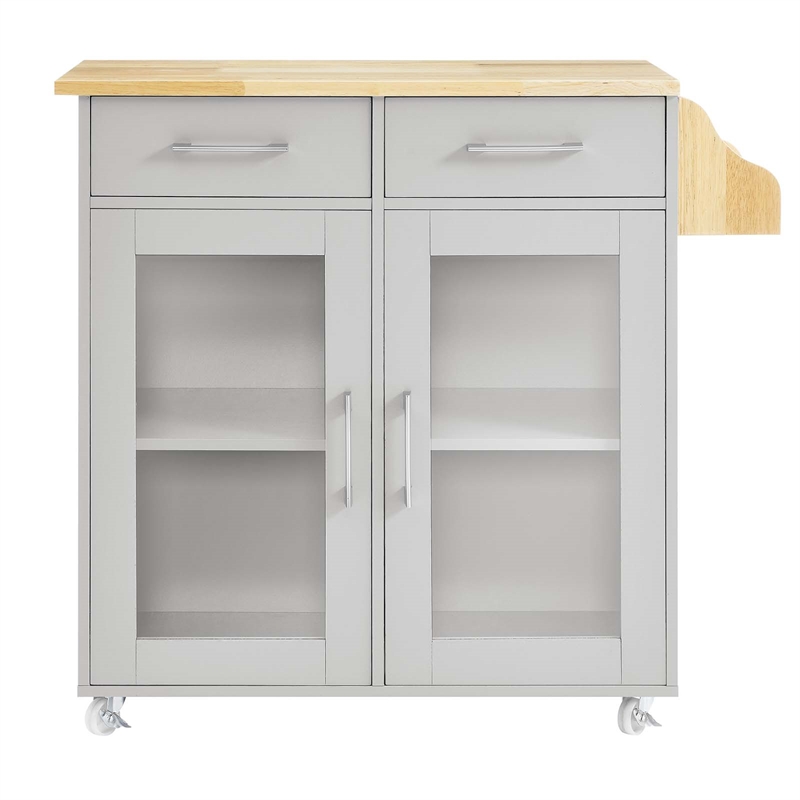 Modway Wood Cuisine Kitchen Cart with Full-Glide Drawers in Light Gray/Natural