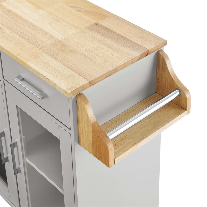 Modway Wood Cuisine Kitchen Cart with Full-Glide Drawers in Light Gray/Natural