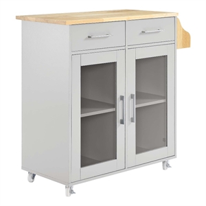 Modway Wood Cuisine Kitchen Cart with Full-Glide Drawers in Light Gray/Natural