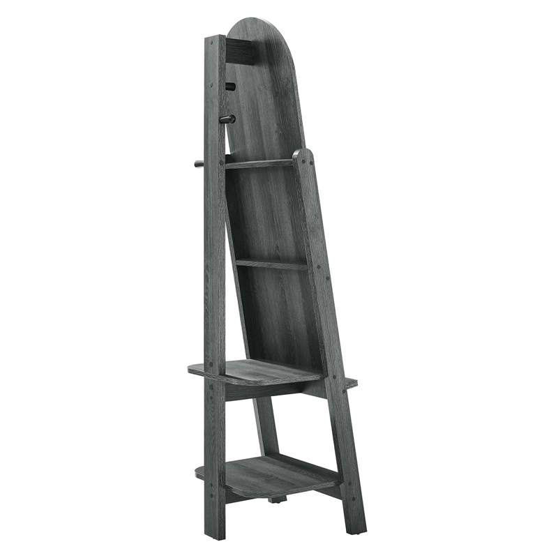 Modway Ascend Modern Wood Standing Mirror with Open Shelves in Black