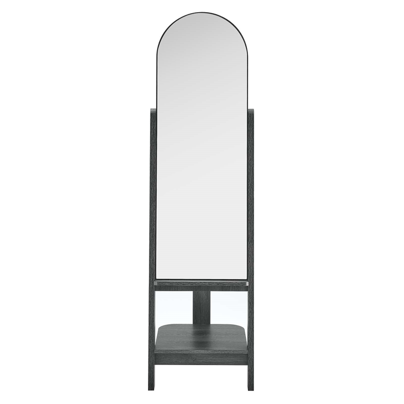 Modway Ascend Modern Wood Standing Mirror with Open Shelves in Black