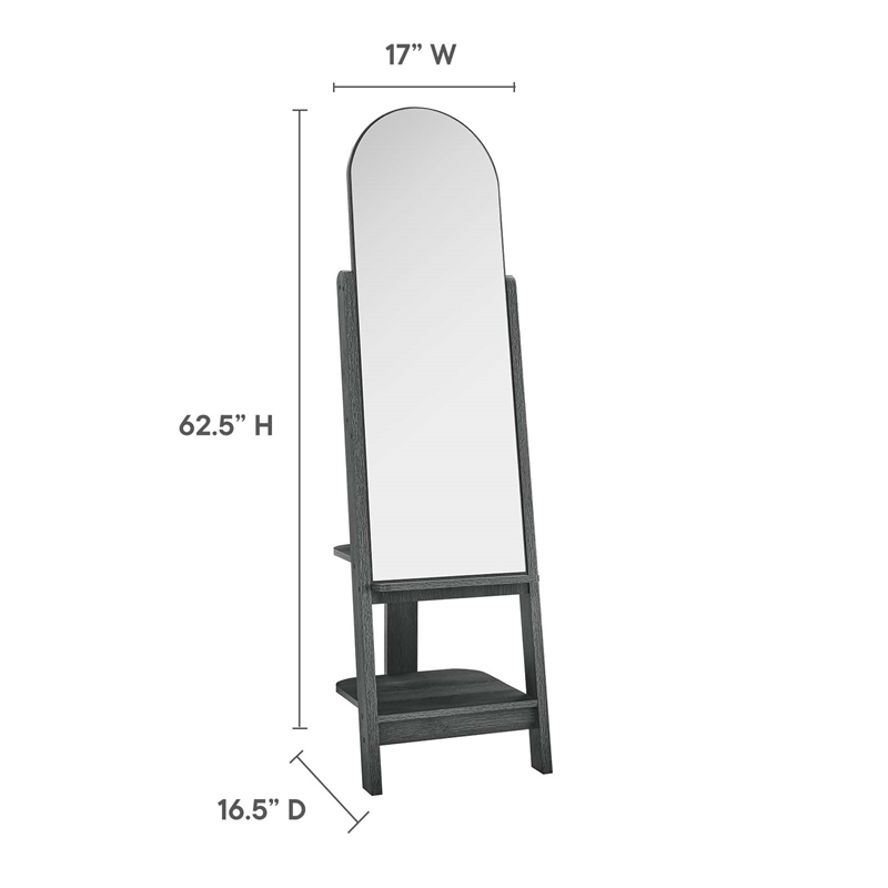 Modway Ascend Modern Wood Standing Mirror with Open Shelves in Black