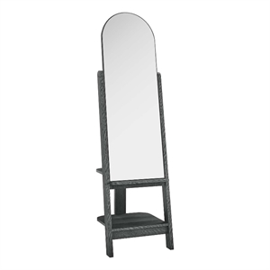 Modway Ascend Modern Wood Standing Mirror with Open Shelves in Black