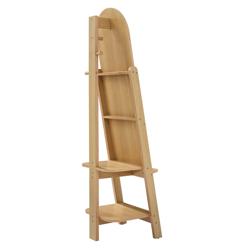 Modway Ascend Modern Wood Standing Mirror with Open Shelves in Oak