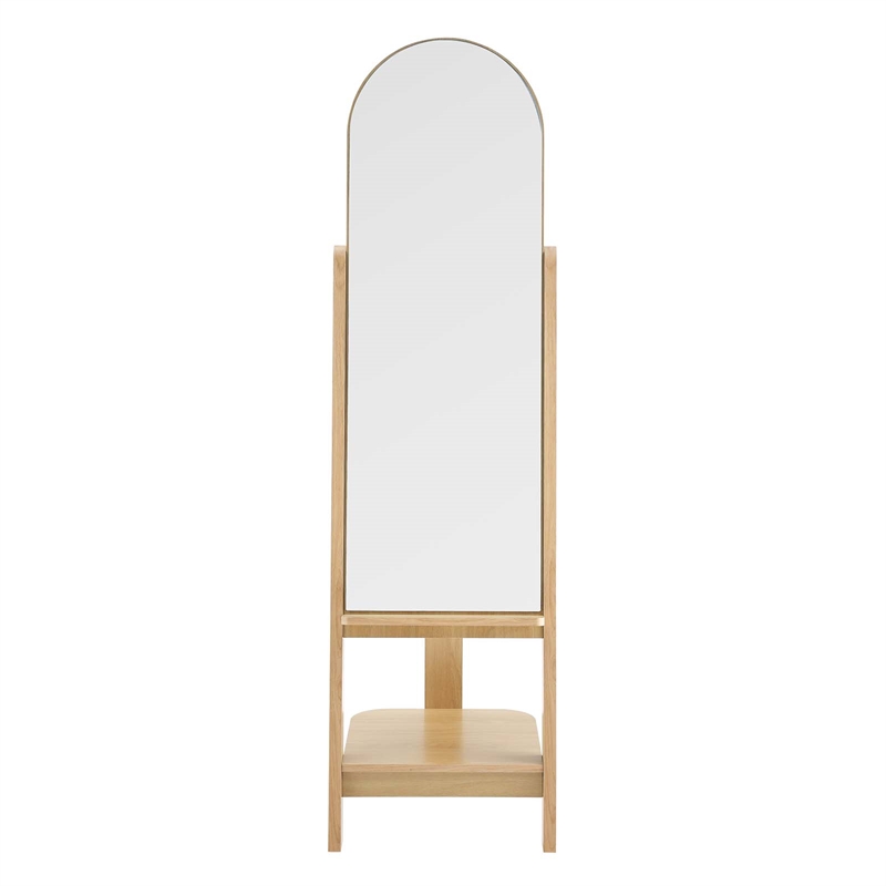 Modway Ascend Modern Wood Standing Mirror with Open Shelves in Oak