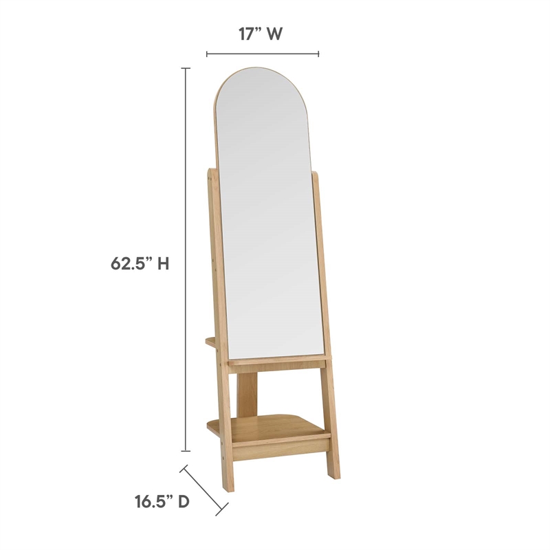 Modway Ascend Modern Wood Standing Mirror with Open Shelves in Oak