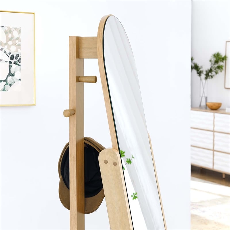Modway Ascend Modern Wood Standing Mirror with Open Shelves in Oak