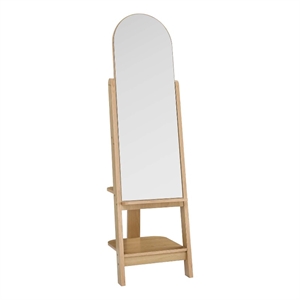 Modway Ascend Modern Wood Standing Mirror with Open Shelves in Oak