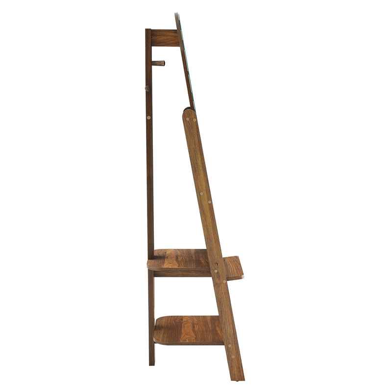 Modway Ascend Modern Wood Standing Mirror with Open Shelves in Walnut