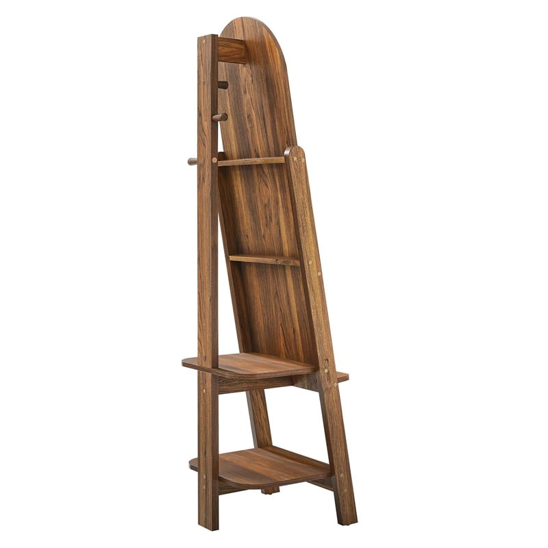 Modway Ascend Modern Wood Standing Mirror with Open Shelves in Walnut