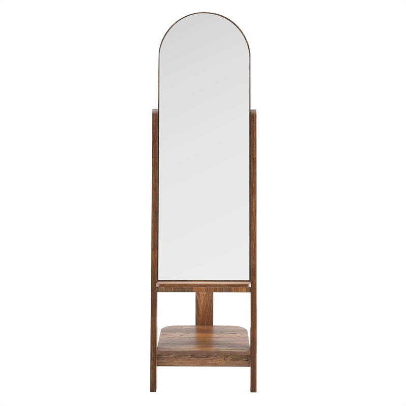 Modway Ascend Modern Wood Standing Mirror with Open Shelves in Walnut