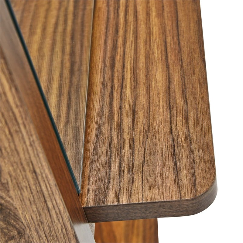 Modway Ascend Modern Wood Standing Mirror with Open Shelves in Walnut
