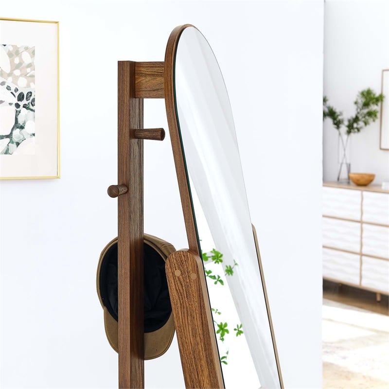 Modway Ascend Modern Wood Standing Mirror with Open Shelves in Walnut
