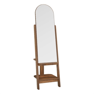 Modway Ascend Modern Wood Standing Mirror with Open Shelves in Walnut