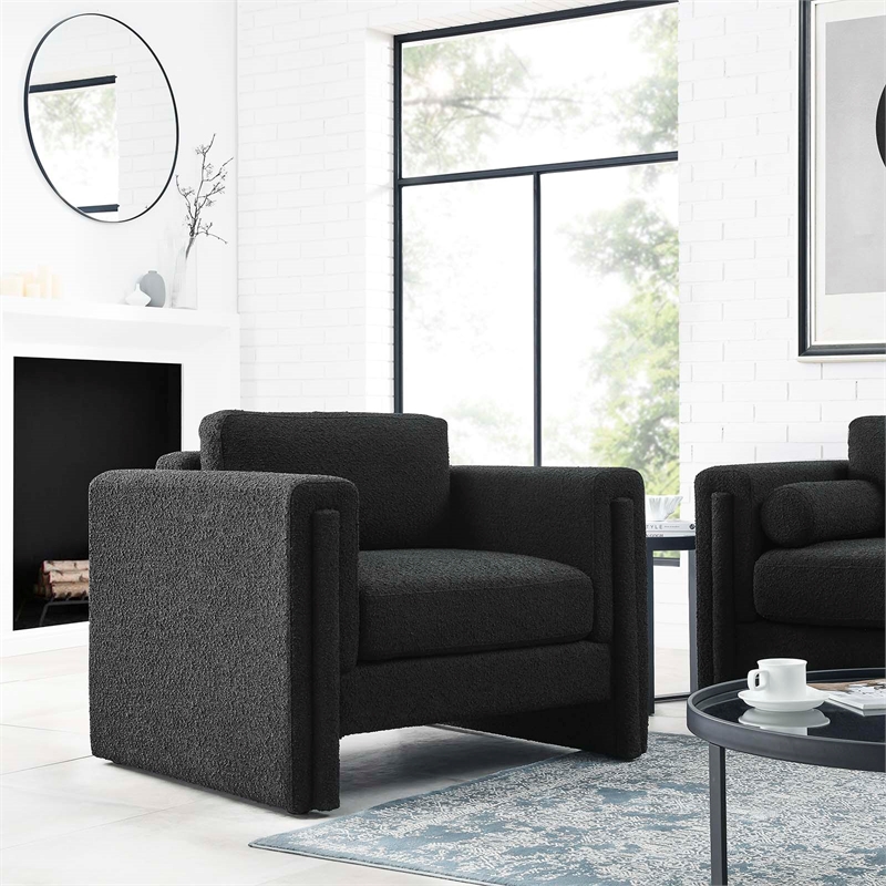 Modway Visible Upholstered Modern Boucle Fabric Armchair in Black