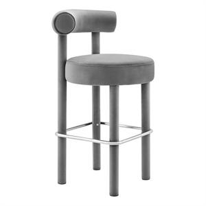 Modway Toulouse 30&quot Upholstered Velvet Fabric Bar Stool in Gray/Silver