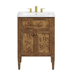 Modway Elysian 24&quot Modern Wood Bathroom Vanity in White and Brown