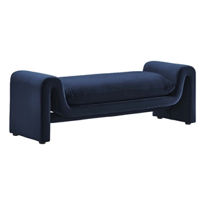 Modway Waverly 17&quot Upholstered Modern Velvet Fabric Bench in Midnight Blue