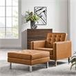 Modway Loft Vegan Leather Vinyl Armchair and Ottoman Set in Silver/Tan