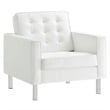 Modway Loft Vegan Leather Vinyl Armchair and Ottoman Set in Silver/White