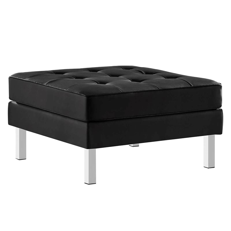 Modway Loft Tufted Vegan Leather Vinyl Sofa and Ottoman Set in Silver and Black