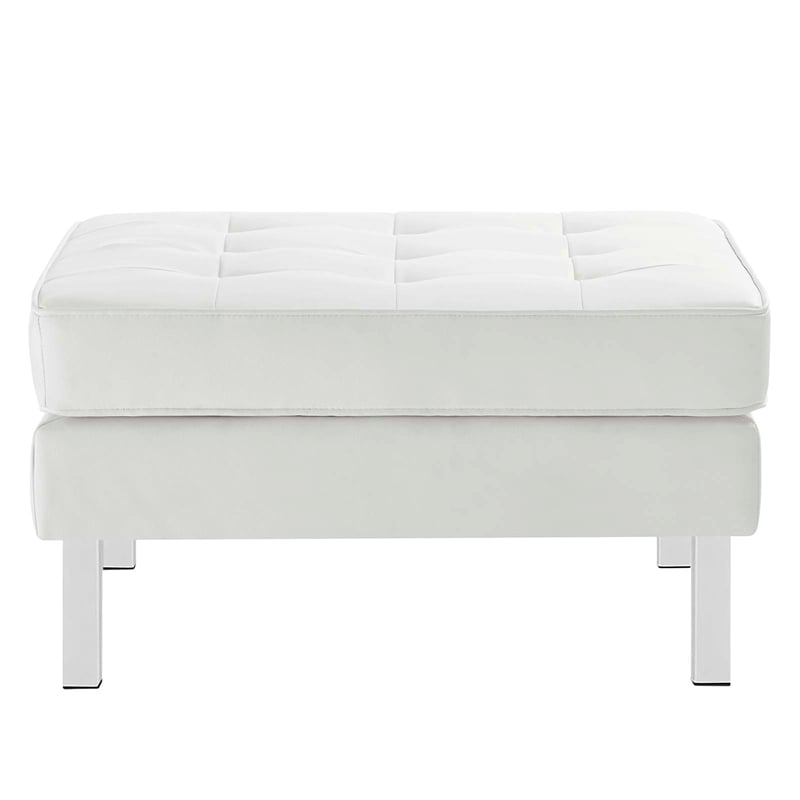 Modway Loft Tufted Vegan Leather Vinyl Sofa and Ottoman Set in Silver/White