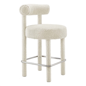 Modway Toulouse 26&quot Upholstered Boucle Fabric Counter Stool in Ivory/Silver