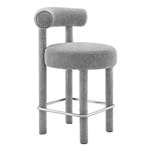 Modway Toulouse 26&quot Upholstered Boucle Fabric Counter Stool in Light Gray/Silver