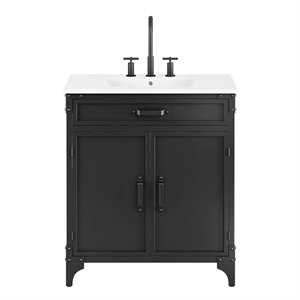 modway steamforge 30&quot wood bathroom vanity with fixed drawer in white/black