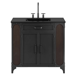 Modway Steamforge 36&quot Wood Bathroom Vanity with Fixed Drawer in Black