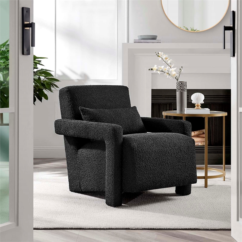 Modway Mirage Upholstered Modern Boucle Fabric Armchair in Black