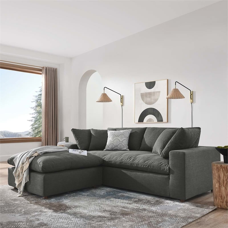 Modway Commix Upholstered Fabric & Solid Wood Sectional Sofa in Gray