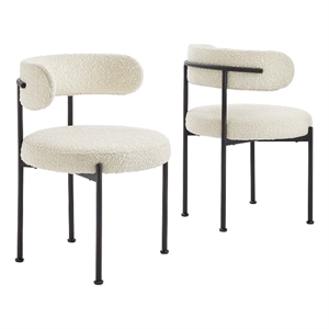 Modway Albie 18&quot Boucle Fabric Dining Chair in Ivory and Black (Set of 2)