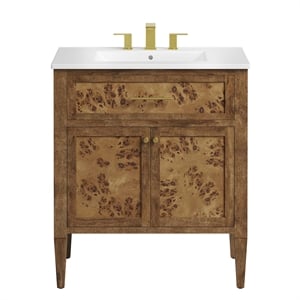 Modway Elysian 30&quot Modern Wood Bathroom Vanity in White and Brown