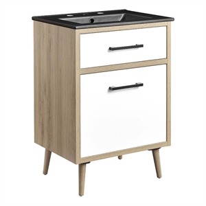 Modway Maverick 24&quot Wood Bathroom Vanity with Tapered Legs in Black/Oak