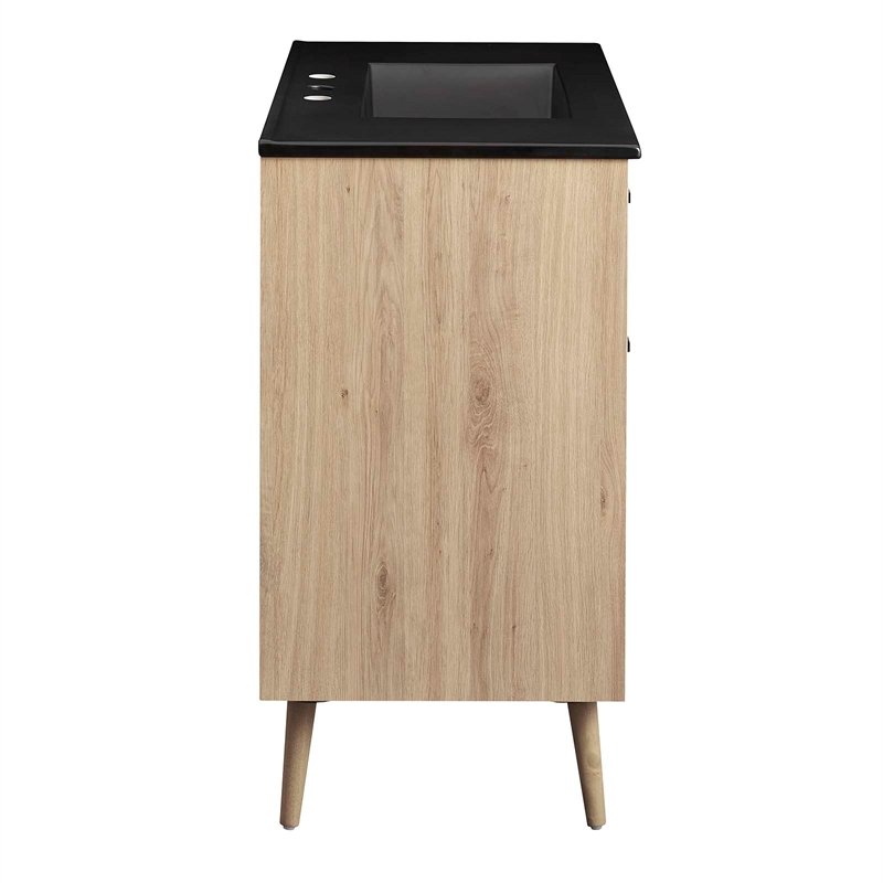 modway maverick 36&quot wood bathroom vanity with tapered legs in black/oak