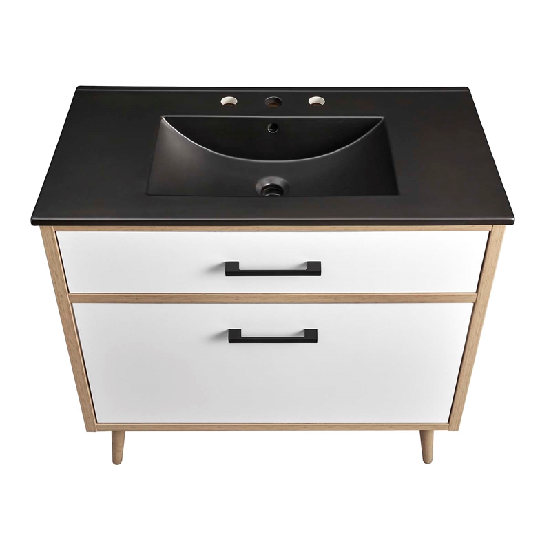 modway maverick 36&quot wood bathroom vanity with tapered legs in black/oak