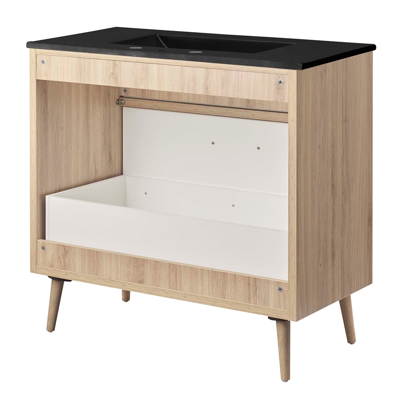 modway maverick 36&quot wood bathroom vanity with tapered legs in black/oak