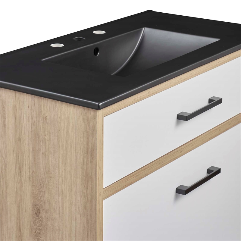 modway maverick 36&quot wood bathroom vanity with tapered legs in black/oak