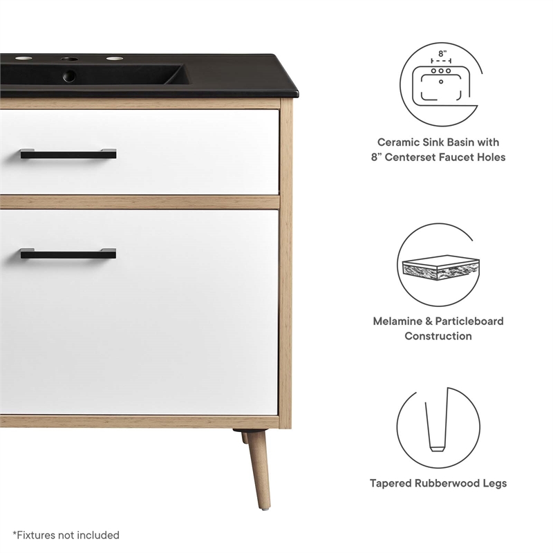 modway maverick 36&quot wood bathroom vanity with tapered legs in black/oak