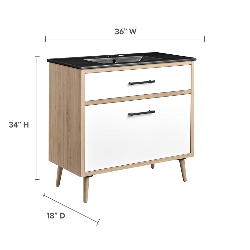 modway maverick 36&quot wood bathroom vanity with tapered legs in black/oak