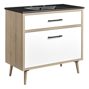 Modway Maverick 36&quot Wood Bathroom Vanity with Tapered Legs in Black/Oak