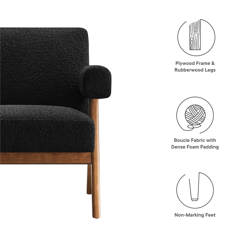 Modway Lyra Upholstered Modern Boucle Fabric Armchair in Black