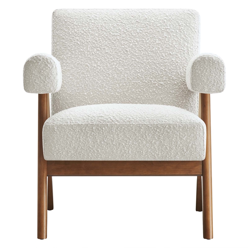 Modway Lyra Upholstered Modern Boucle Fabric Armchair in Ivory