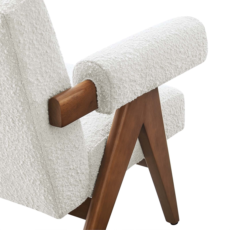 Modway Lyra Upholstered Modern Boucle Fabric Armchair in Ivory
