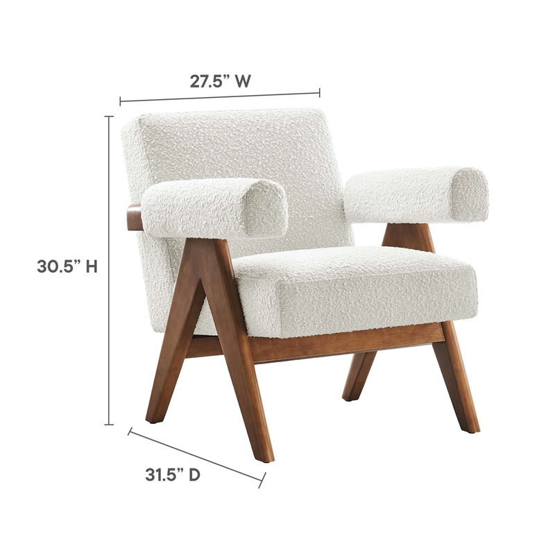 Modway Lyra Upholstered Modern Boucle Fabric Armchair in Ivory