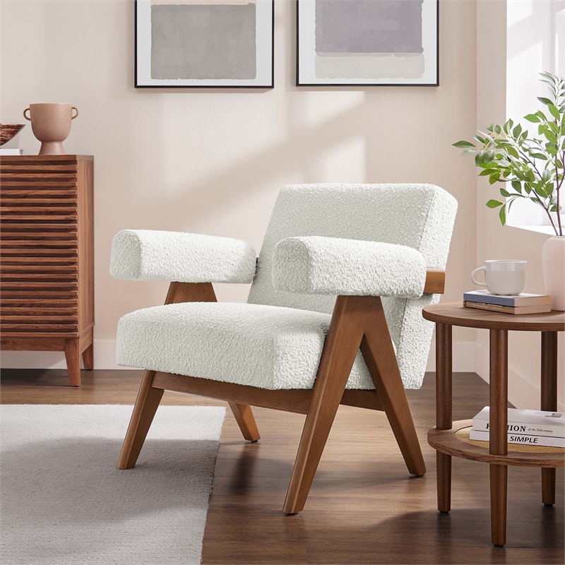 Modway Lyra Upholstered Modern Boucle Fabric Armchair in Ivory