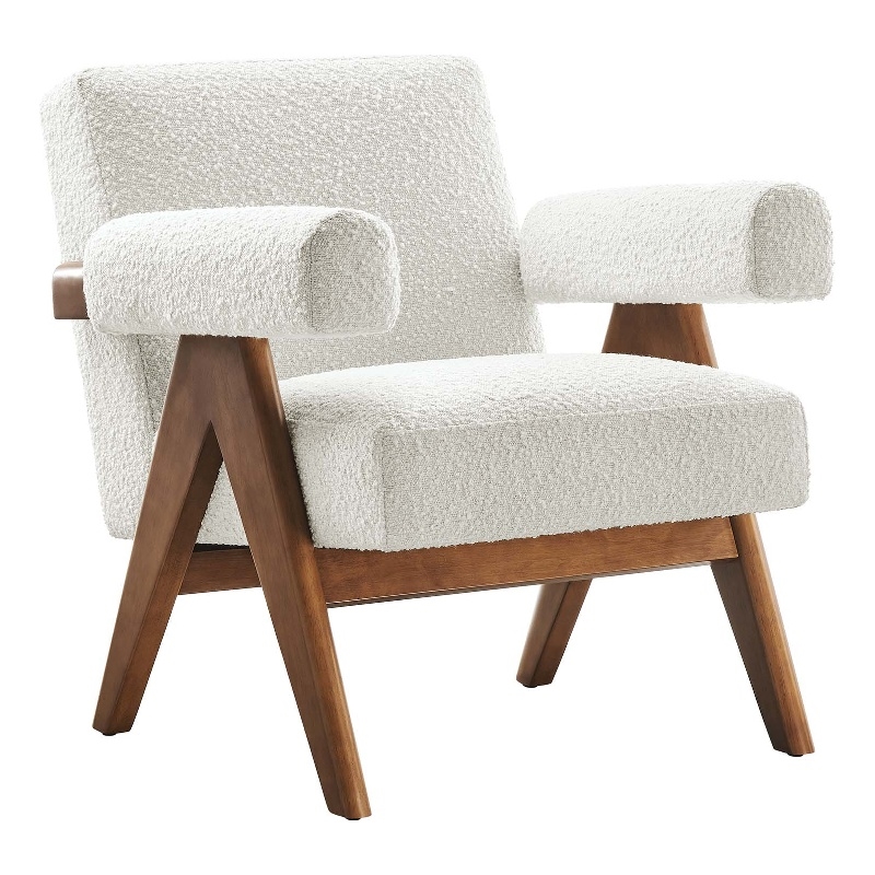 Modway Lyra Upholstered Modern Boucle Fabric Armchair in Ivory