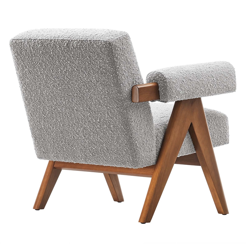 Modway Lyra Upholstered Modern Boucle Fabric Armchair in Light Gray